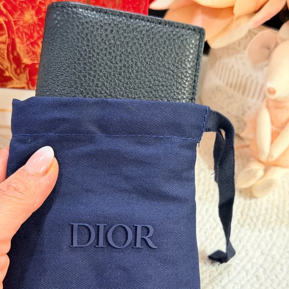 Dior Parfums Black Textured Leather Card Holder with dust bag - NIB